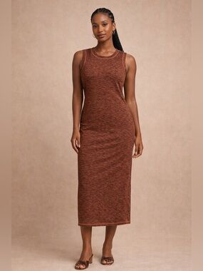 prAna Sleeveless Dress Size M | Brown Heathered Racerback Stretch Midi